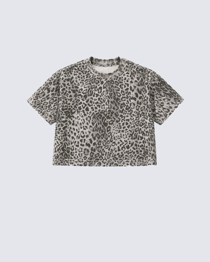 Vintage Leopard Print Crop Casual Tee