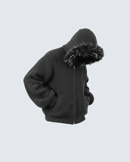 KIIKIO Destroyed Knitted Sweater Plush Coat