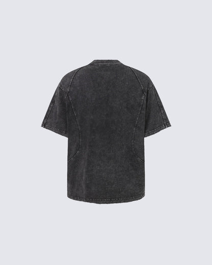 American Yabi Washed Distressed Design Short T-Shirt