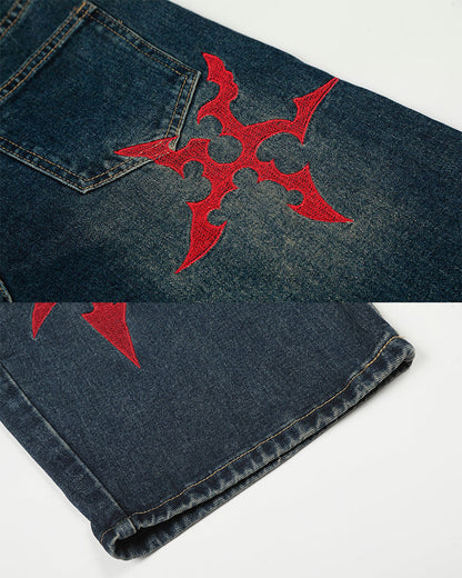 Vintage Totem Embroidered Curved-Leg Jeans New