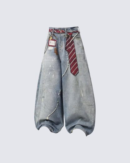 Printed Deconstructed Vintage Wide Denim Jean