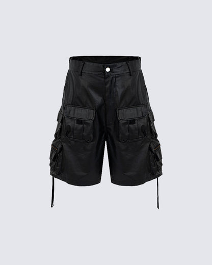 New Coated Zip Utility Cargo Shorts