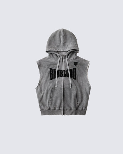 Vintage Washed Sleeveless Zip Hoodie Vest