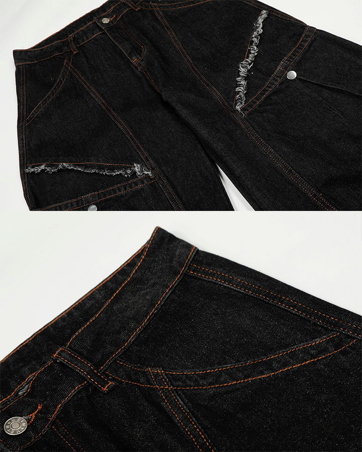 Contrast Stitch Distressed Denim Pants