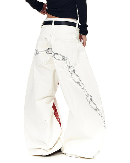 Retro Graphic Baggy Jeans with Scimitar Print