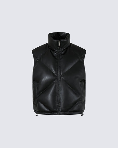 Minimalist PU Puffer Stand Collar Vest