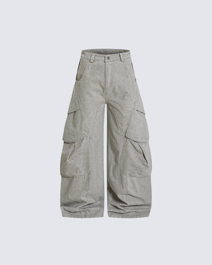 Distressed Panel Wide-Leg Denim Pants