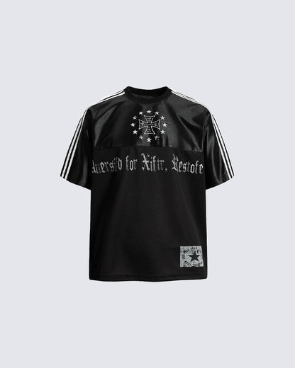 Black Gothic Letter Stripe Sport T-Shirt