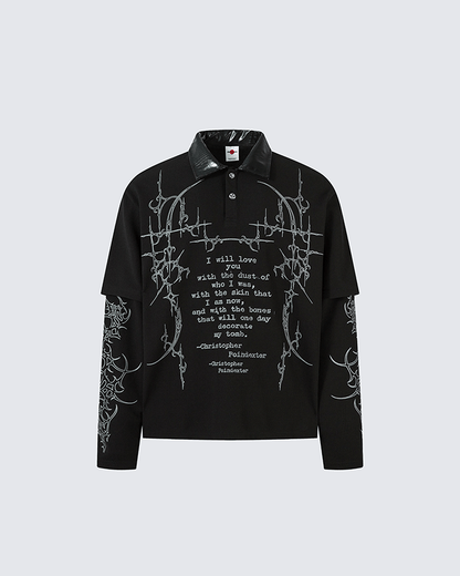 Gothic Double Sleeve Polo with Barbed Quote Print