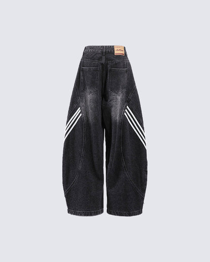 Washed Side Stripe Panel Denim Pants