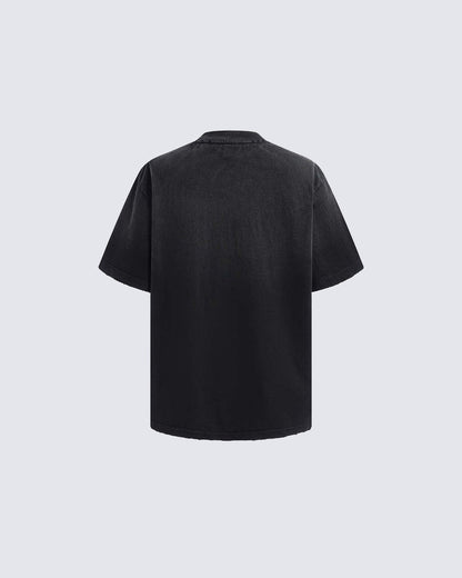 New Vintage Washed Letter Print T-Shirt