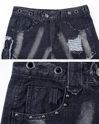 Heavy Distressed Washed Denim Jeans