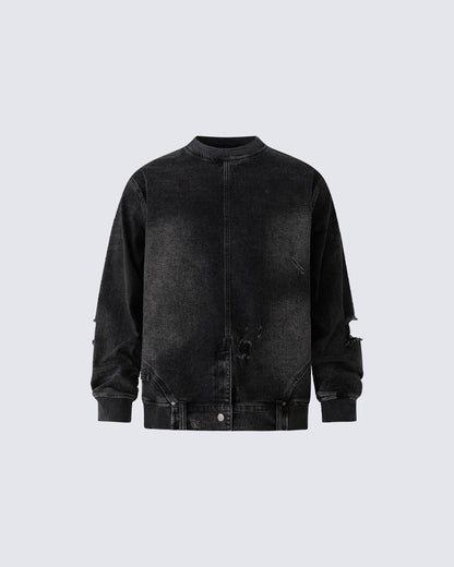 Vintage Washed Denim Bomber Jacket