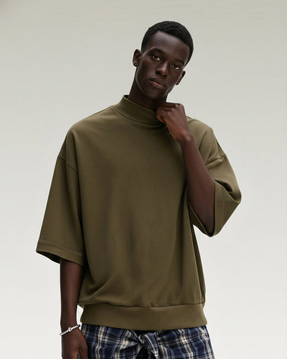 New Minimal Mock Neck Short Sleeve T-Shirt