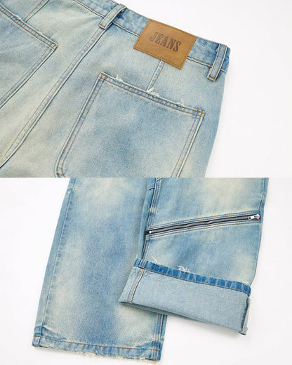 Washed Faded Distressed Irregular Denim