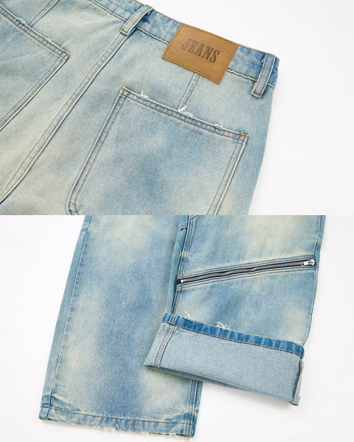 Washed Faded Distressed Irregular Denim