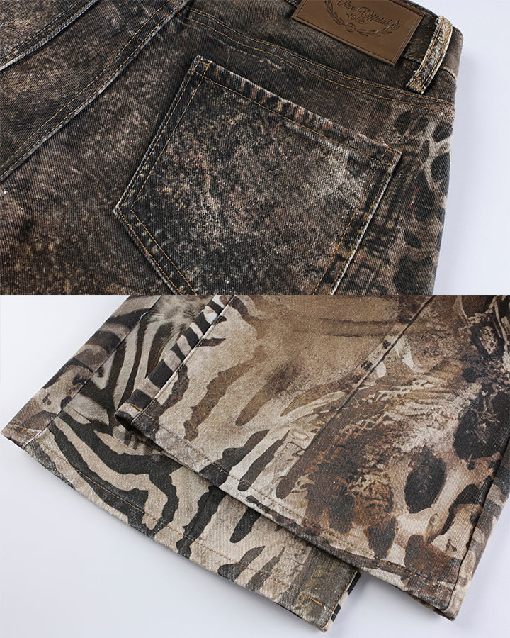 New Arrival Vintage Printed Wide-Legged Jeans