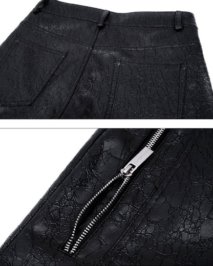 PU Leather Textured Straight-Leg Pants