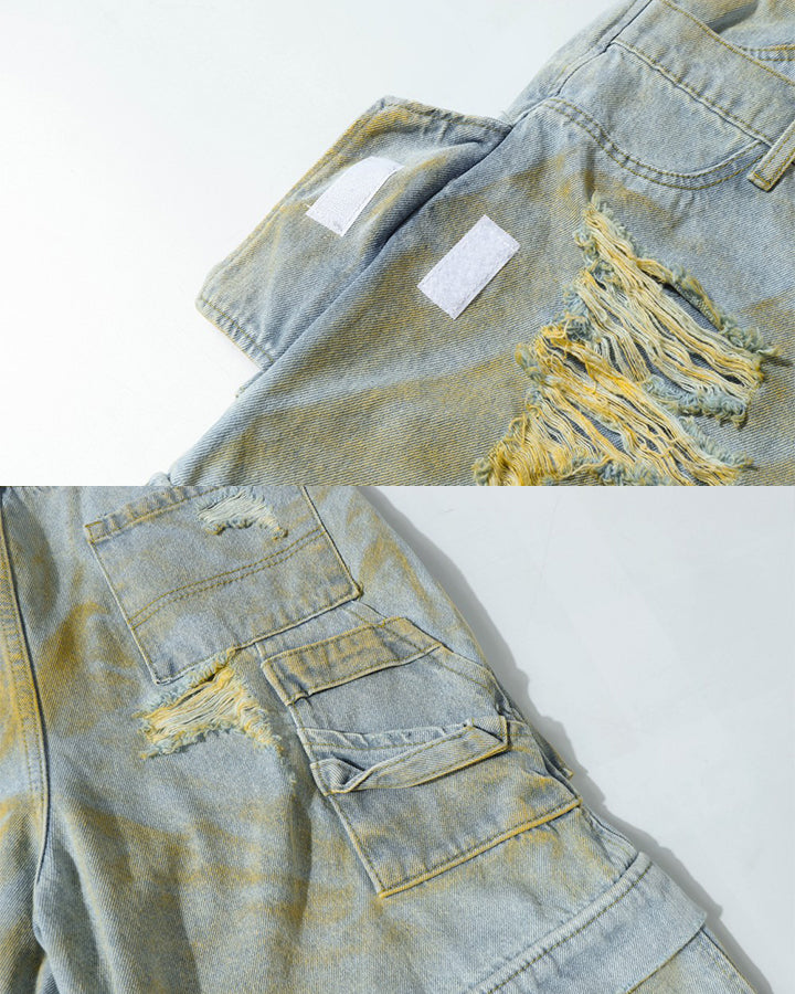 Layered Distressed Raw Hem Denim Shorts