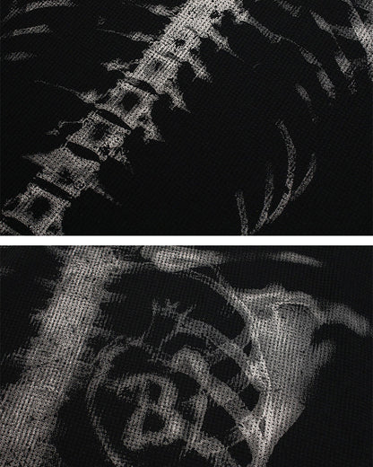 KIIKIO Skull Print Waffle Long Sleeve T-Shirt