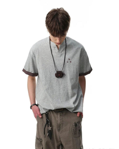 Minimal Contrast Trim V Neck Casual Short Sleeve