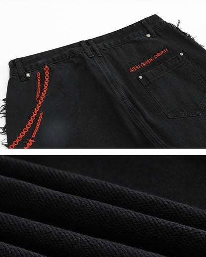 Vintage Embroidered Straight-Leg Denim Pants