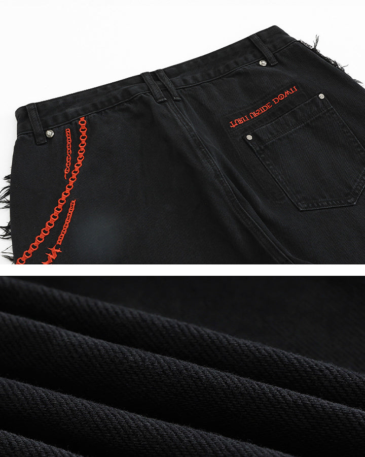Vintage Embroidered Straight-Leg Denim Pants