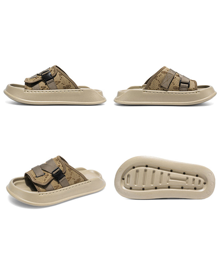 Black Mesh Double Strap Platform Slides