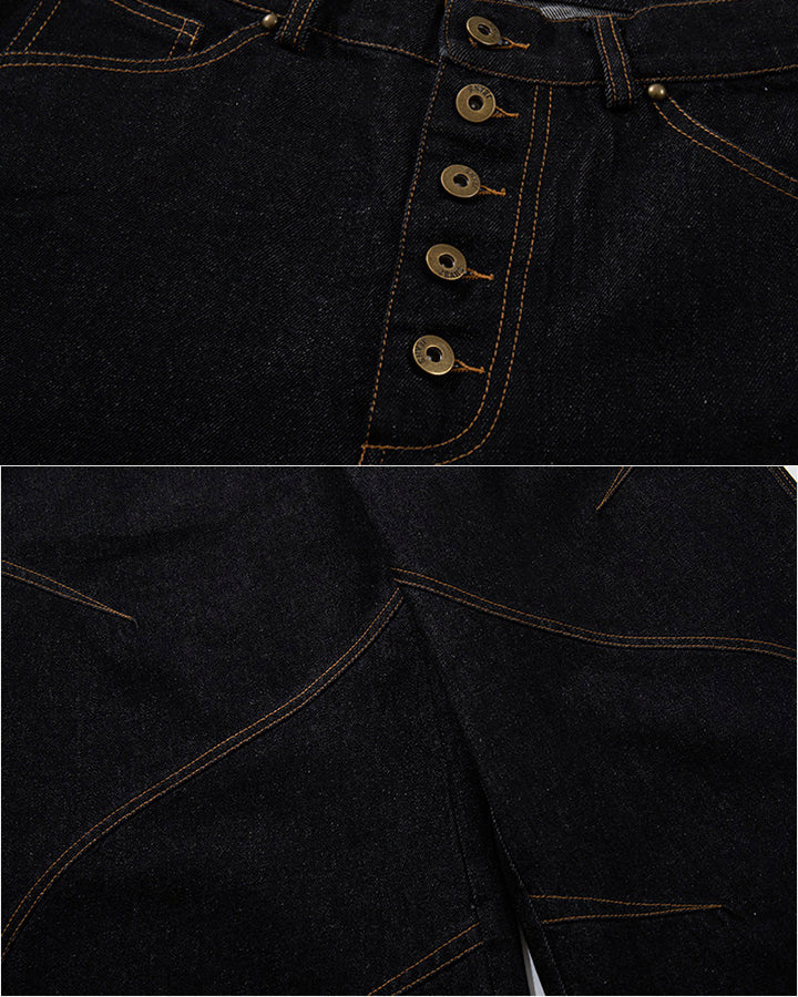 Vintage Dark Wash Wide-Leg Denim Pants