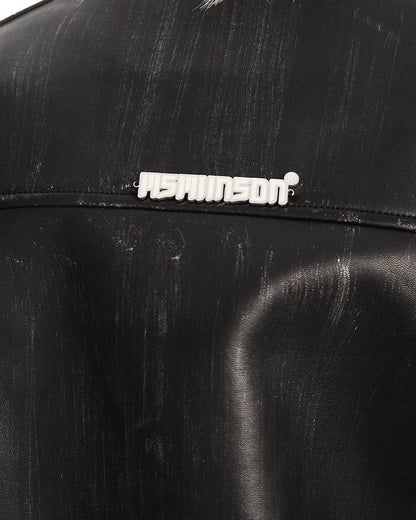 New PU Stand Collar Zip-Up Jacket