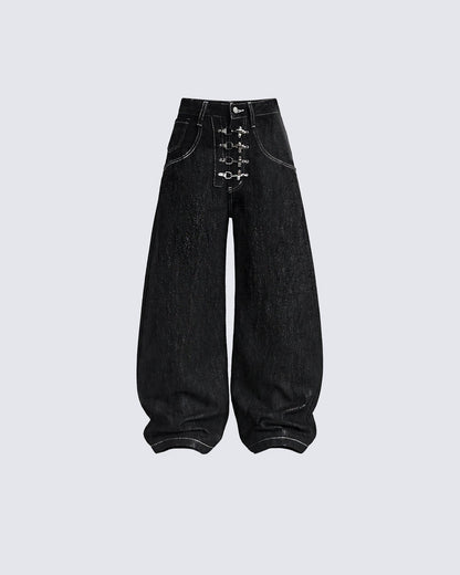 Vintage Buckle Baggy Denim Pants