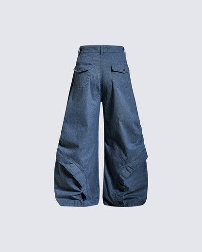 Spliced Metal-Detail Scimitar Denim Pants