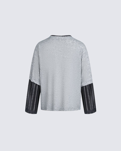 Lace-Up Neck Layered Knit T-Shirt
