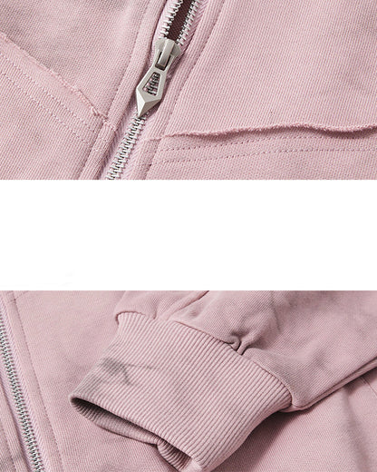 Vintage Wash Embroidered Zip Sweatshirt Jacket