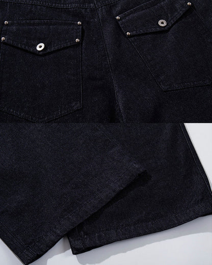 Dark Indigo Button Front Wide Denim Pants