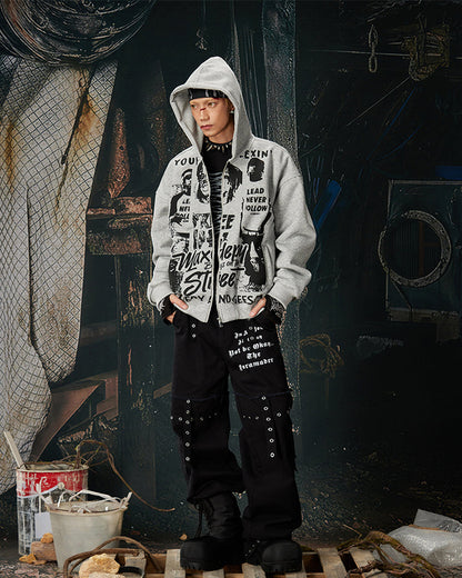 American Street Portrait Graffiti Zip-Up Hoodie