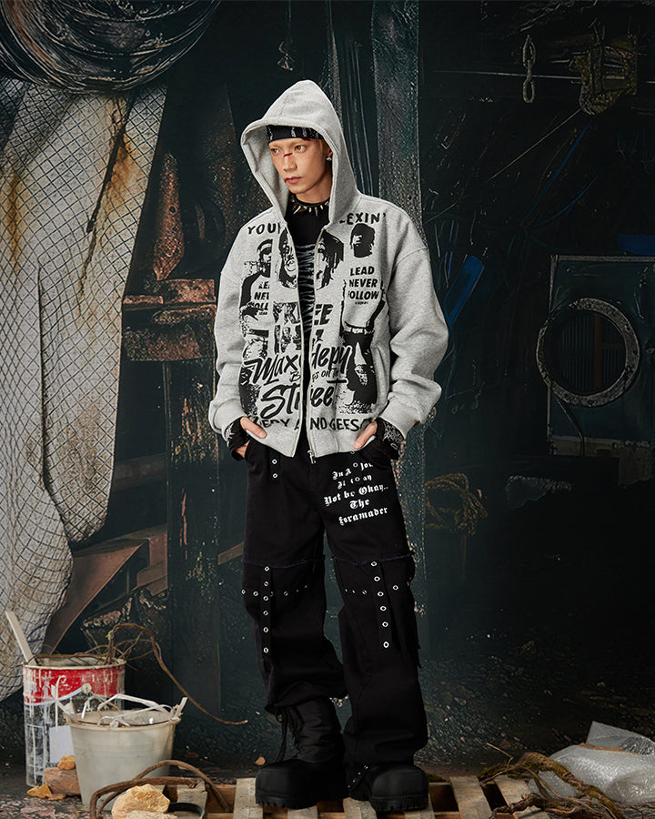American Street Portrait Graffiti Zip-Up Hoodie