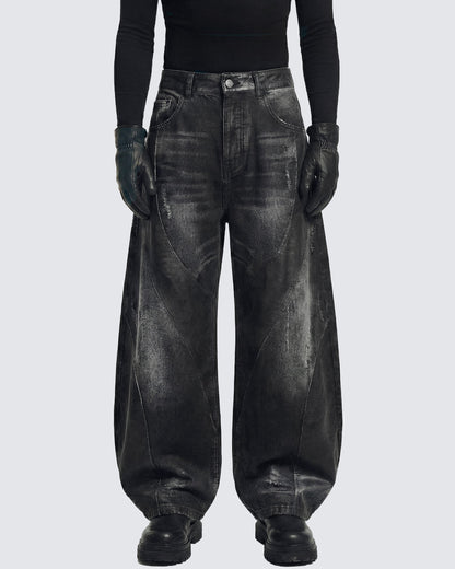 LOW SATURATION-Washed Wide-Leg Denim Pants