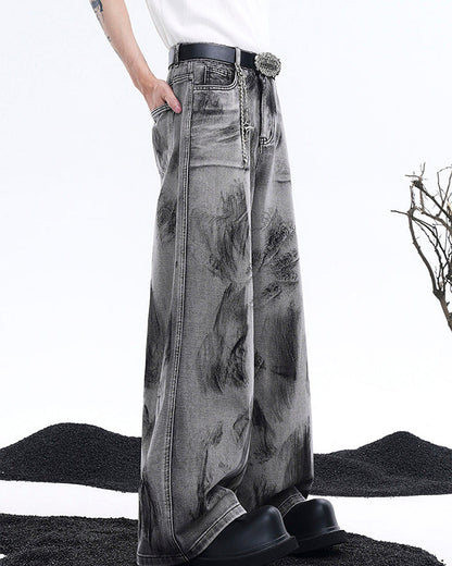 Vintage Ink Washed Wide Leg Jeans