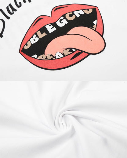 American Style Lip Print Regular-Shoulder T-Shirt