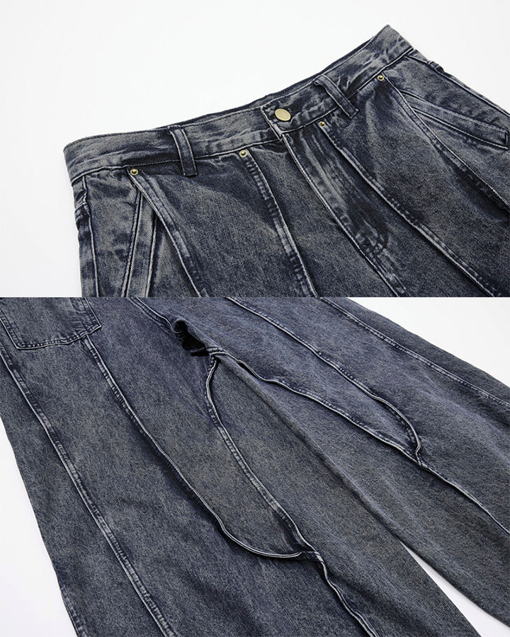 American Wash Patchwork Loose-Fit Denim Pants