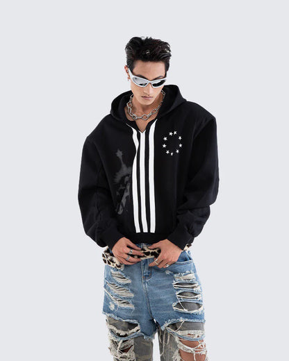 New Punk Stripe Hooded Sweatshirt