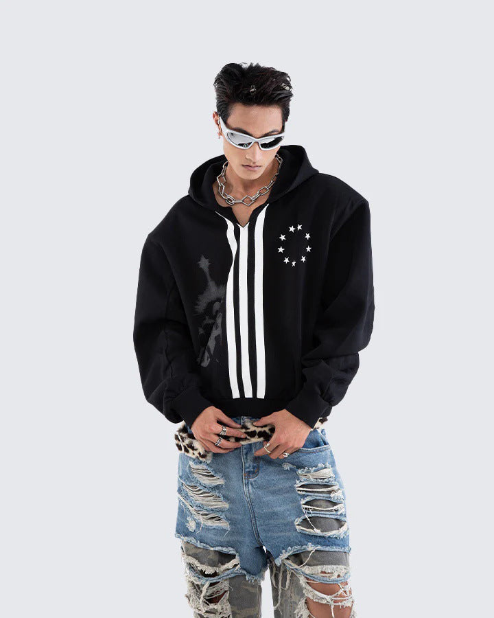 New Punk Stripe Hooded Sweatshirt
