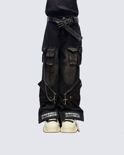 Gothic Streetwear Cross-Chain Cargo Pants(Includes Belt)