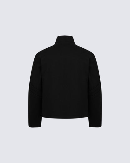 Minimalist Asymmetric Zip Stand Collar Jacket