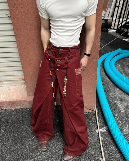Deconstructed Double-Layer Panel Pants
