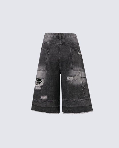 New Double Waist Distressed Denim Pants