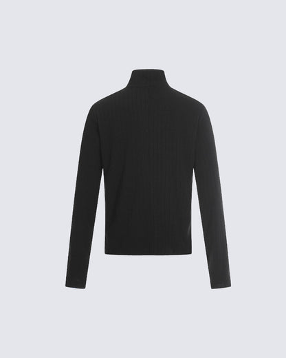 Ribbed Graphic Zip-Up Long Sleeve