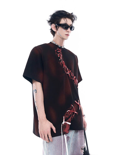 Dark Red Niche Heavy Spray Dye T-Shirt