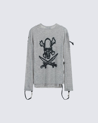 Gothic Skull Print Long Sleeve T-Shirt